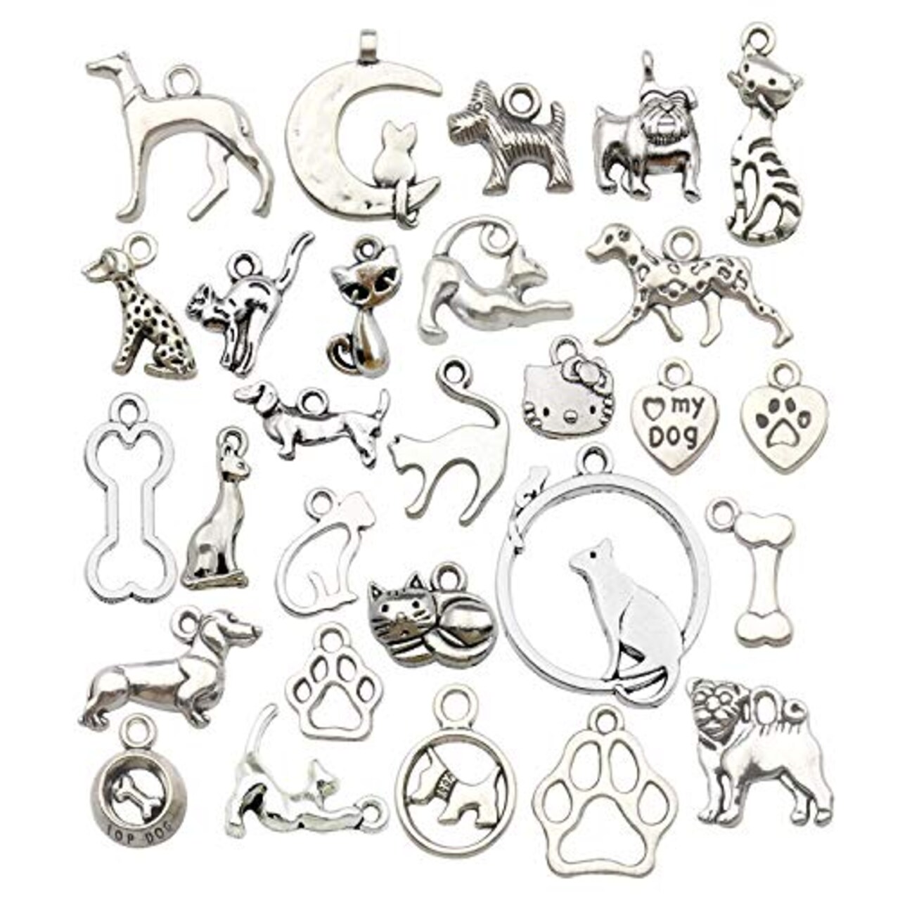 80 Pieces Craft Supplies Antique Silver Animals Cat Dog Pet Charms Pendants for Crafting, Jewelry Findings Making Accessory for DIY Necklace Bracelet (M293)